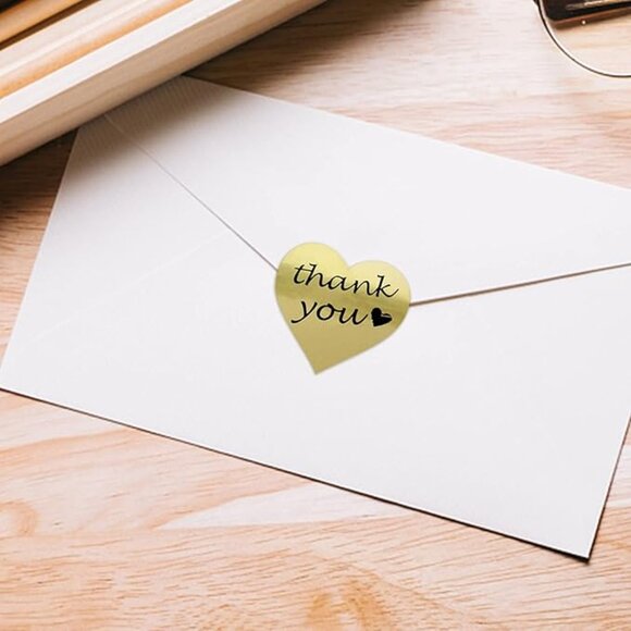 Thank You Stickers 500 Heart Gold Metallic Labels Packages Sales Small Business - Picture 4 of 4